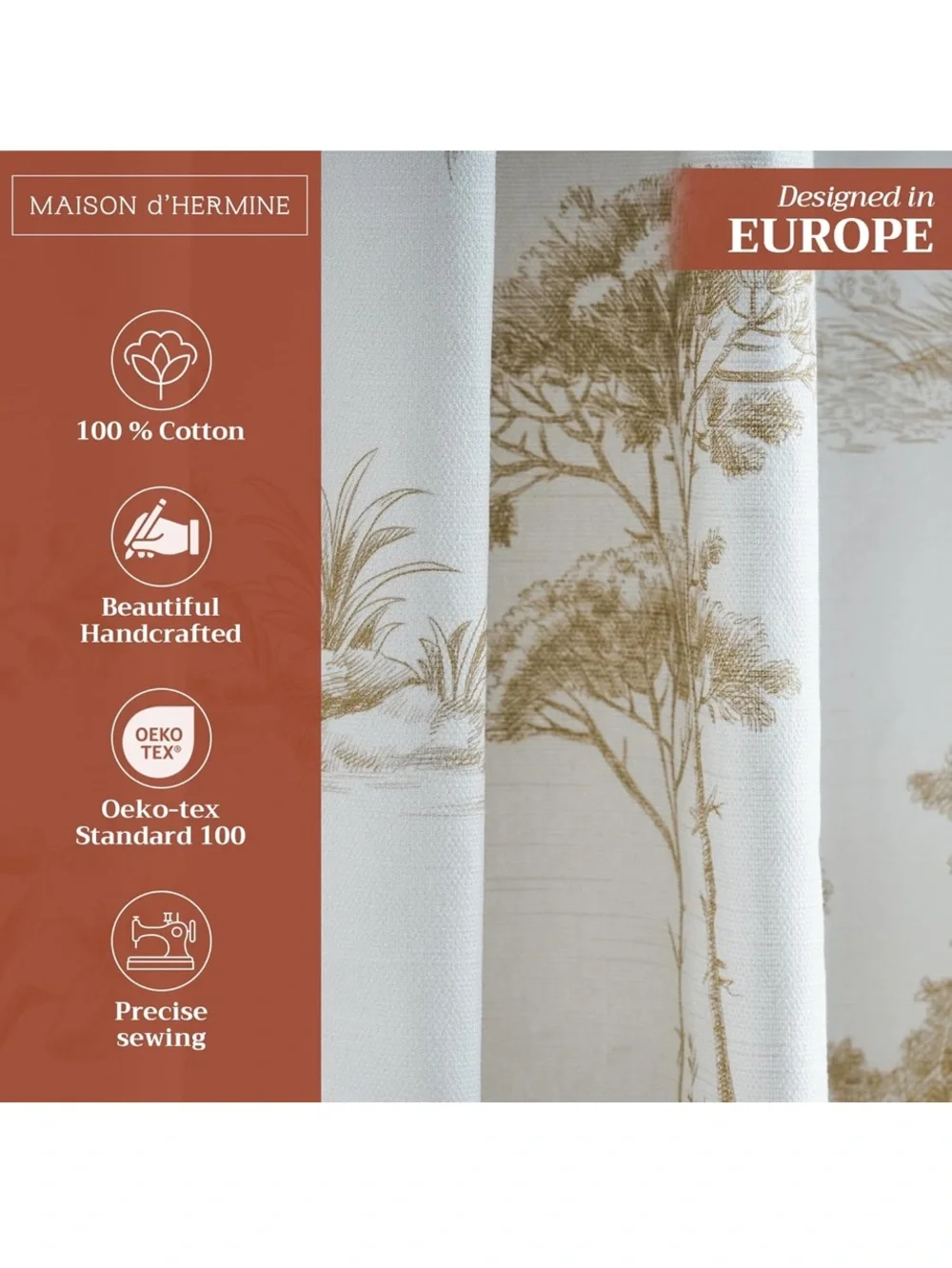 NWT Size 50x124” Maison d’Hermine French Inspired Bronze Trianon Curtains